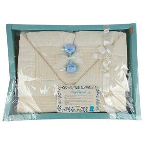 Vintage Baby Pepperell Thermal Blanket Cream Woven Soft Newborn Gift With Rattle